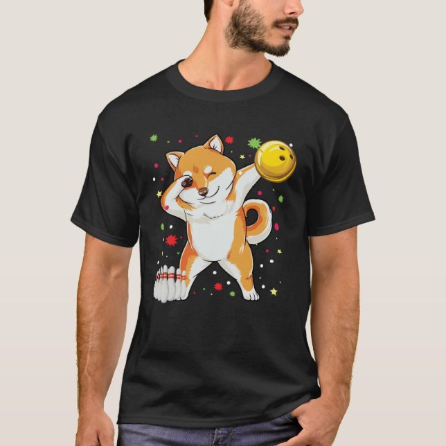 T-shirt Dabbing Shiba Bowling   Bowling  Boy Girl (Devant)