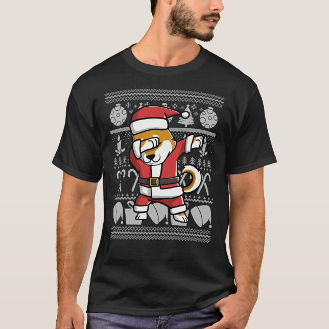 T-shirt Dabbing Shiba Inu Ugly Sweater Graphic C (Devant)