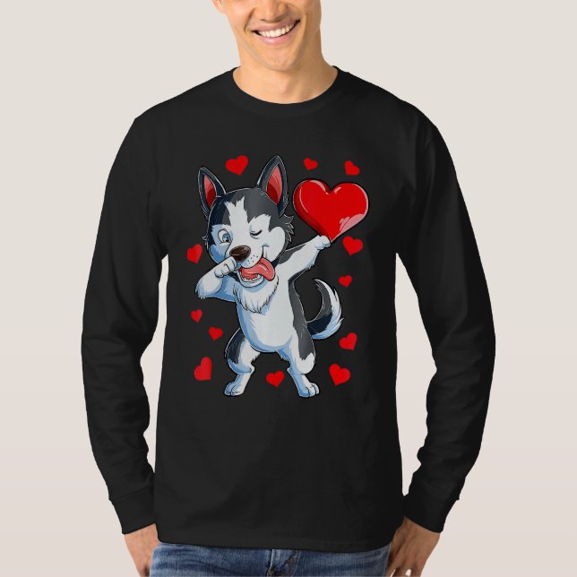 T-shirt Dabbing Siberian Husky Heart Valentines Day Boys L (Devant)