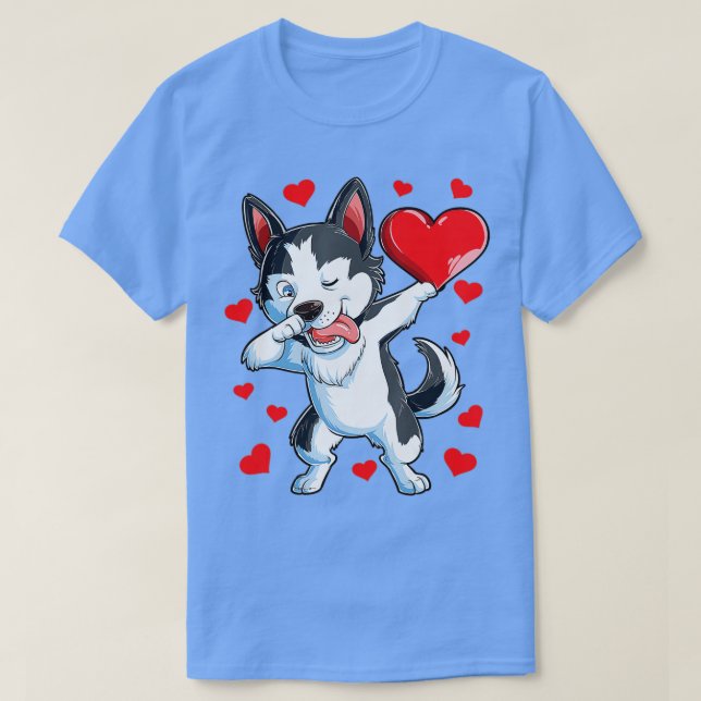 T-shirt Dabbing Siberian Husky Heart Valentines Day Boys L (Design devant)