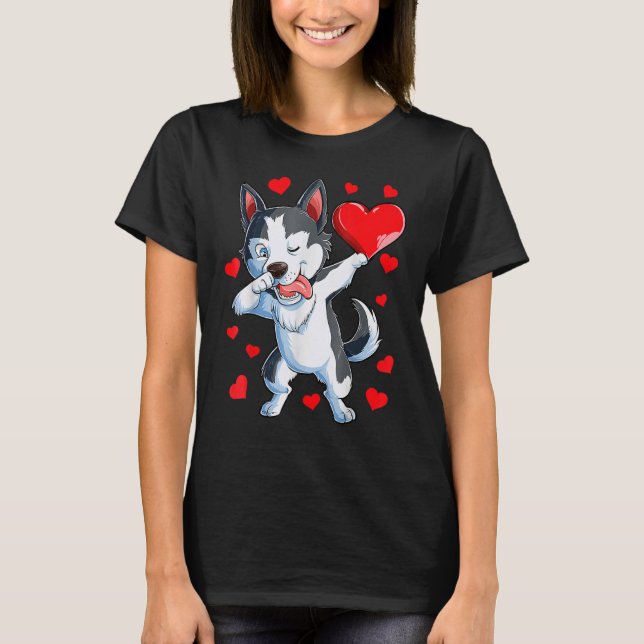 T-shirt Dabbing Siberian Husky Heart Valentines Day Boys L (Devant)