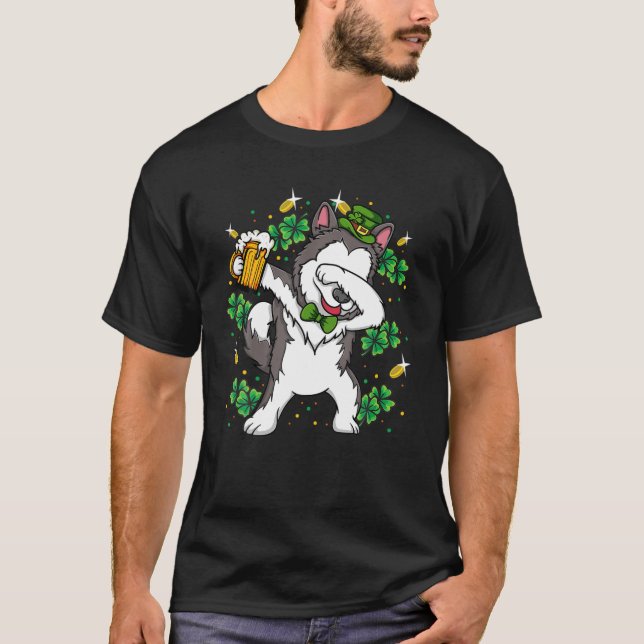 T-shirt Dabbing Siberian Husky Leprechaun Chien St Patrick (Devant)