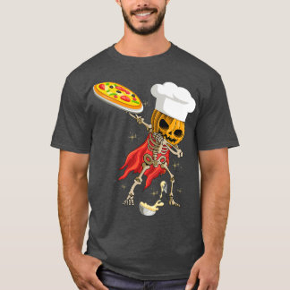T-shirt Dabbing Skeleton chef pizzeria Halloween Scary Pum