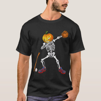 T-shirt Dabbing Skeleton Citrouille Baseball Halloween
