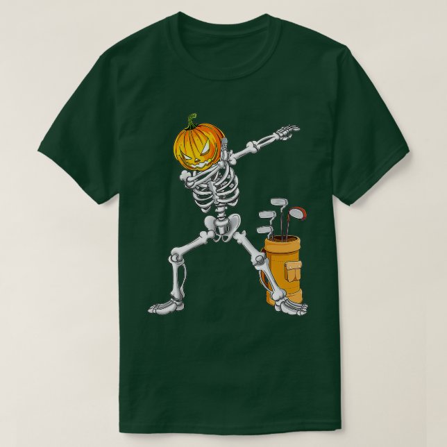 T-shirt Dabbing Skeleton Citrouille Golf Halloween Costume (Design devant)