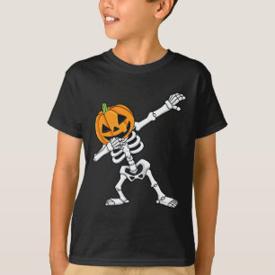 T-shirt Dabbing Skeleton Citrouille Head Fun Halloween Dab