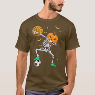 T-shirt Dabbing Skeleton Citrouille Soccer Halloween Garço