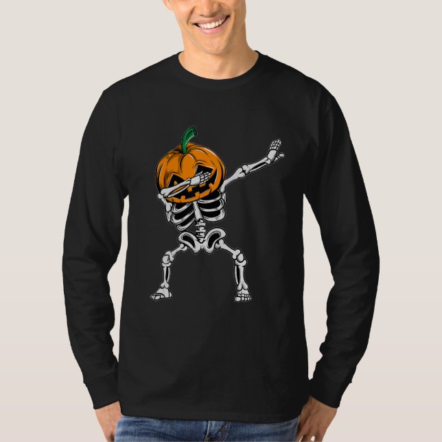 T-shirt Dabbing Skeleton Halloween Ghost Party Costume Pum (Devant)
