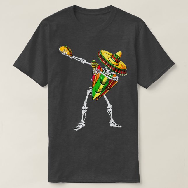T-shirt Dabbing Skeleton Meican Poncho Cinco De Mayo Sombr (Design devant)