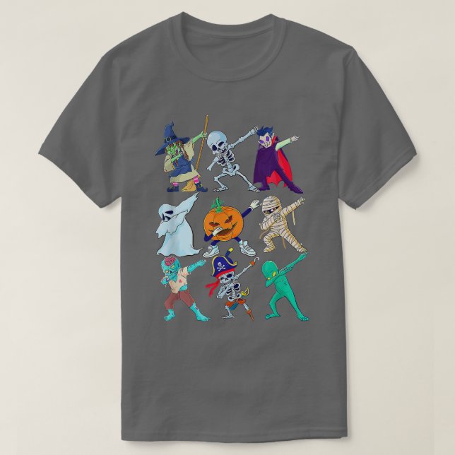 T-shirt Dabbing Skeleton Monsters Drôle Halloween Garçons  (Design devant)