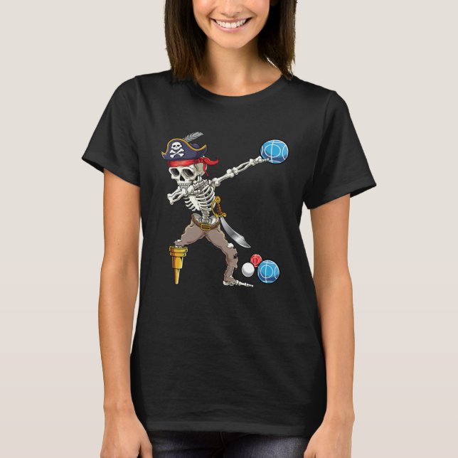 T-shirt Dabbing Skeleton Pirate Bocce Ball Boccie Hallowee (Devant)