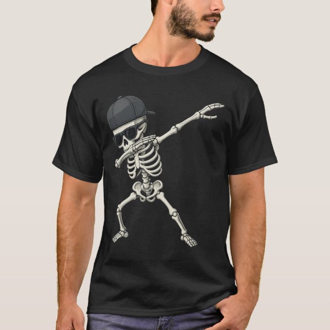 T-shirt Dabbing Skeleton Pirate Halloween Jolly roger pour (Devant)
