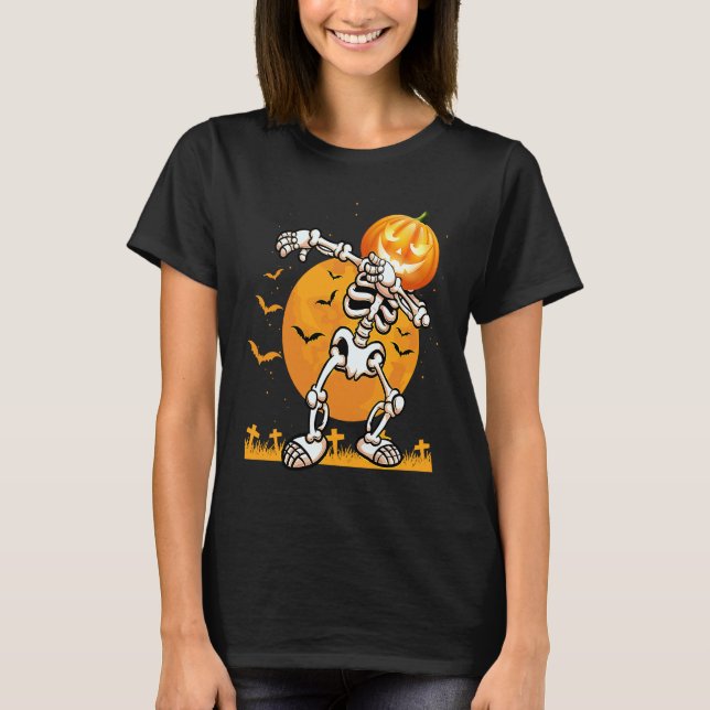 T-shirt Dabbing Skeleton Pumpkin Halloween Costume Men Wom (Devant)