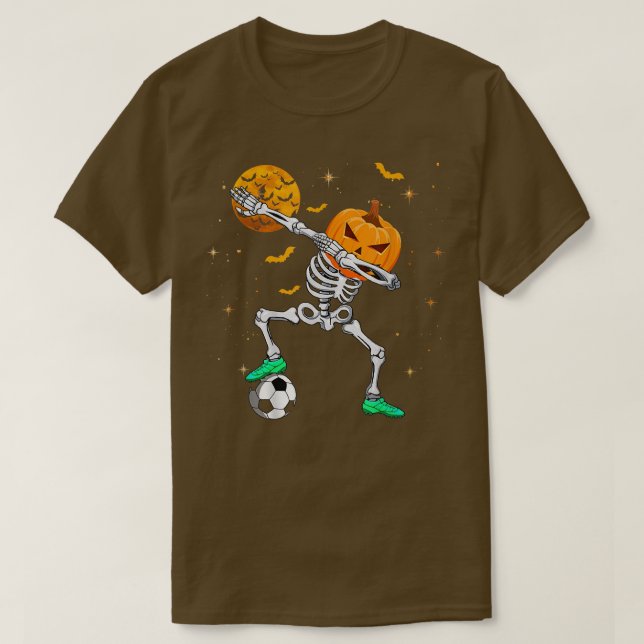 T-shirt Dabbing Skeleton Pumpkin Soccer Halloween Boys Gir (Design devant)