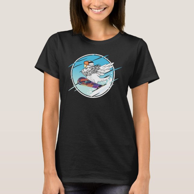 T-shirt Dabbing Snowboard Parrot I White Budgie Budgerigar (Devant)
