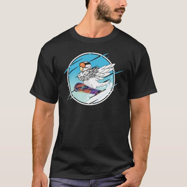 T-shirt Dabbing Snowboard Parrot I White Budgie Budgerigar (Devant)
