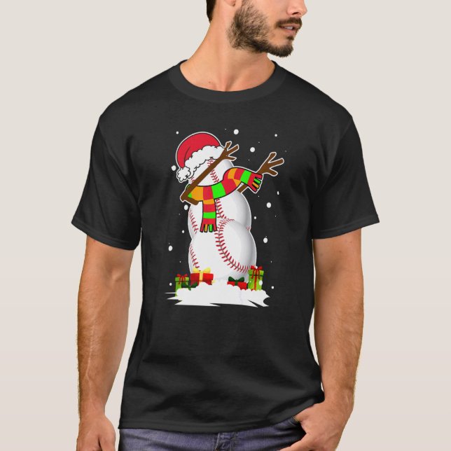 T-shirt Dabbing Snowman Baseball Ball Père Noël Christmas  (Devant)