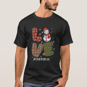 T-shirt Dabbing Snowman LOVE Christmas Light Pajamas Group