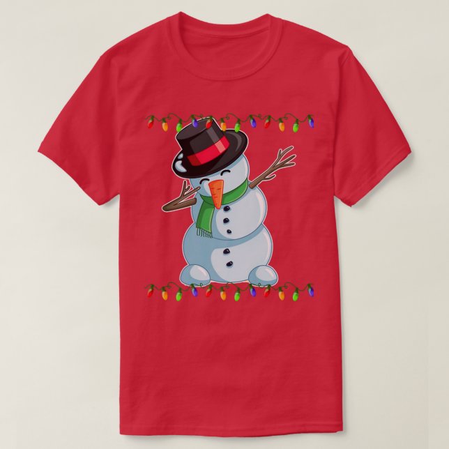 T-shirt Dabbing Snowman lumières de Noël Dab Funny Snowman (Design devant)