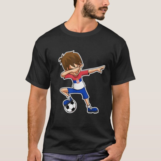 T-shirt Dabbing Soccer Boy Serbie Chemise Serbe Drapeau Je (Devant)
