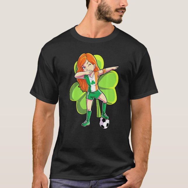 T-shirt Dabbing Soccer Girl Jour de la Saint Patrick Enfan (Devant)