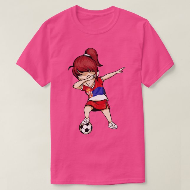 T-shirt Dabbing Soccer Girl Serbie Jersey - Football serbe (Design devant)