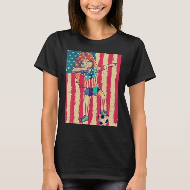 T-shirt Dabbing Soccer Women Girl USA 4th of July American (Devant)