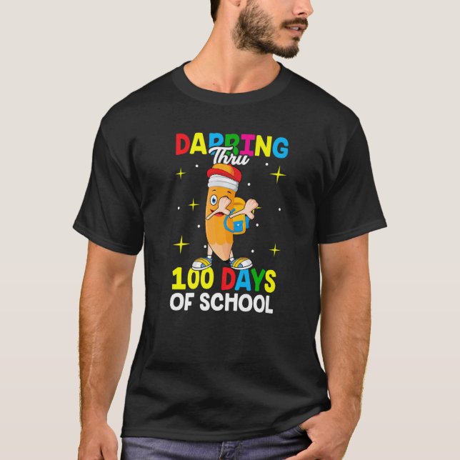 T-shirt Dabbing Thru 100 days of school Dab Crayons  Teach (Devant)