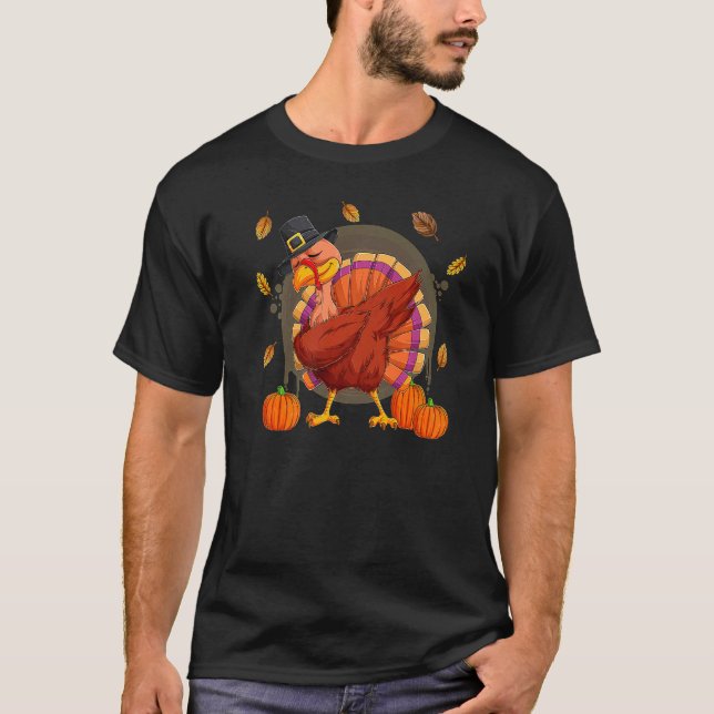 T-shirt Dabbing Turkey  Thanksgiving Boys Kids Men Turkey  (Devant)