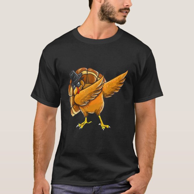 T-shirt Dabbing Turkey Thanksgiving Boys Kids Men Turkey D (Devant)