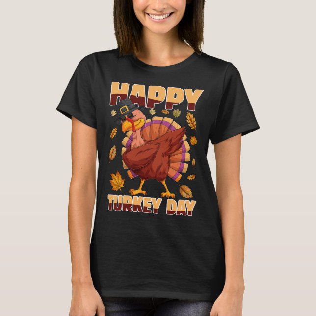 T-shirt Dabbing Turkey Thanksgiving Holiday Present Happy  (Devant)