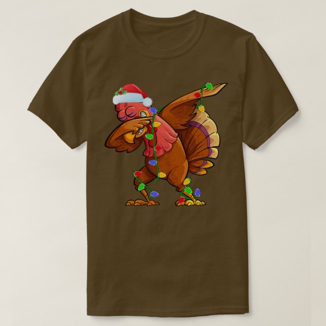 T-shirt Dabbing Turquie Oiseaux de Noël Lumières Drôle Pèr (Design devant)