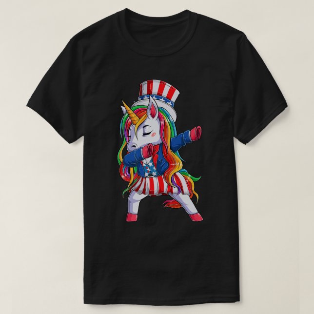 T-shirt Dabbing Unicorn 4 juillet Filles Enfants Femmes Am (Design devant)