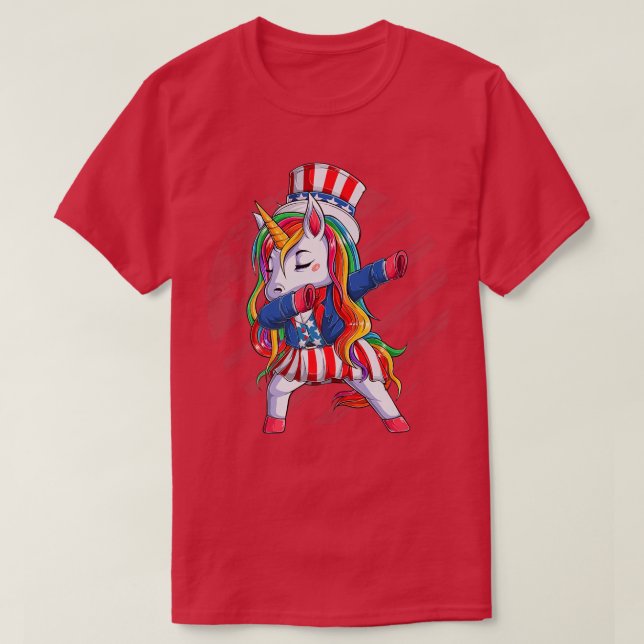 T-shirt Dabbing Unicorn 4 juillet Filles Enfants Femmes Am (Design devant)