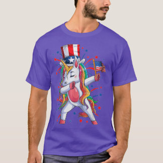 T-shirt Dabbing Unicorn 4 juillet Filles Enfants Femmes Am