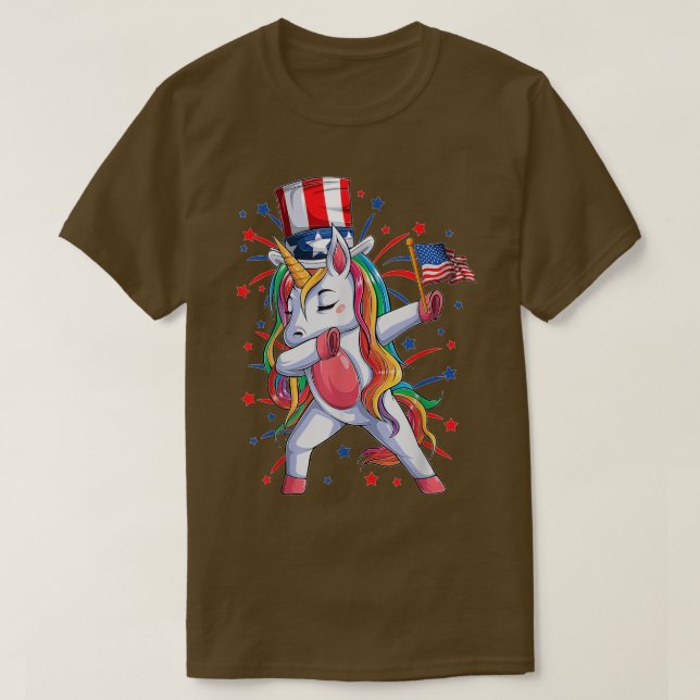 T-shirt Dabbing Unicorn 4 juillet Filles Enfants Femmes Am (Design devant)