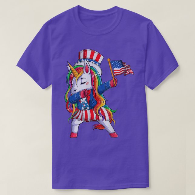T-shirt Dabbing Unicorn 4 juillet Filles Enfants Femmes Am (Design devant)