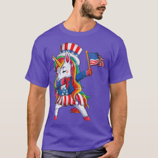 T-shirt Dabbing Unicorn 4 juillet Filles Enfants Femmes Am