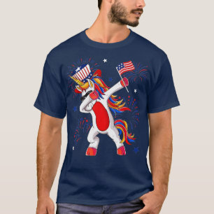 T-shirt Dabbing Unicorn 4th Of July American Flag Merica G