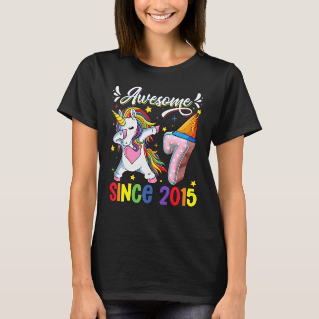 T-shirt Dabbing Unicorn 7e anniversaire Awesome 2015 7 Ann (Devant)