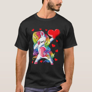 T-shirt Dabbing Unicorn Coeur Valentines Journée Filles E