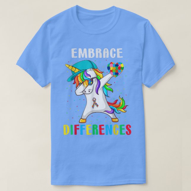 T-shirt Dabbing Unicorn Différences Embrasser l'Autisme HD (Design devant)