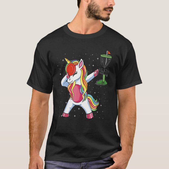 T-shirt Dabbing Unicorn Golfer Disque Golf Lecteur Filles  (Devant)