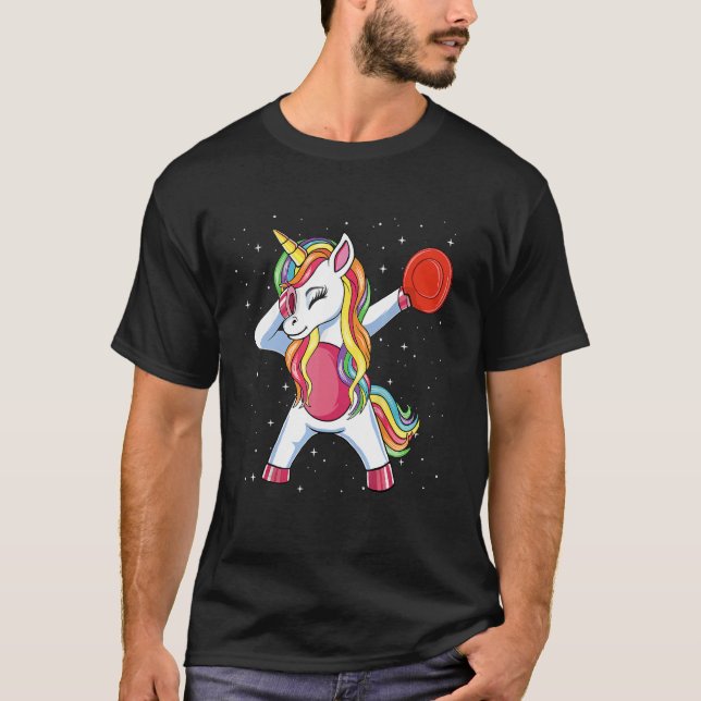 T-shirt Dabbing Unicorn Golfer Flying Disk Golf Lecteur Gi (Devant)