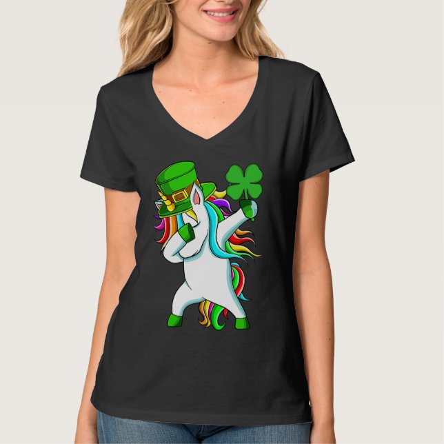 T-shirt Dabbing Unicorn Happy St Patrick's Day Lucky Shamr (Devant)