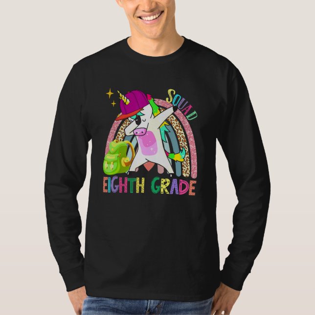 T-shirt Dabbing Unicorn Huitième année 8e année Thé arc-en (Devant)