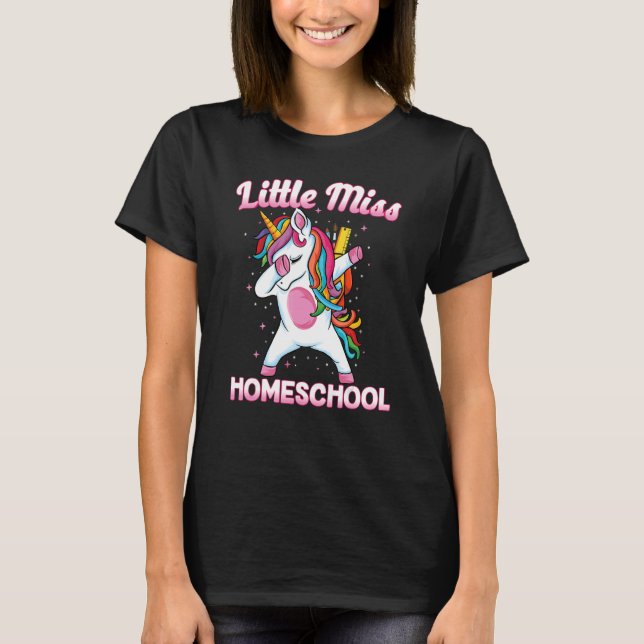 T-shirt Dabbing Unicorn Little Miss Homeschool Premier jou (Devant)