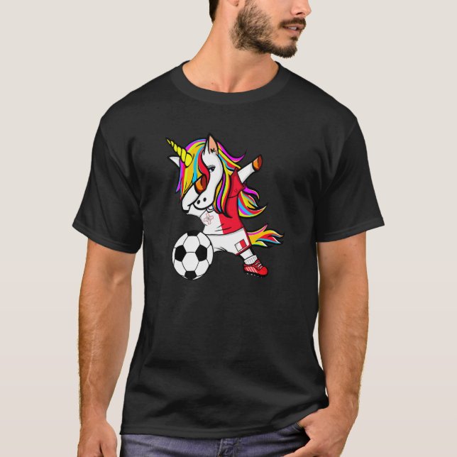 T-shirt Dabbing Unicorn Malte Football Maltais Drapeau Soc (Devant)
