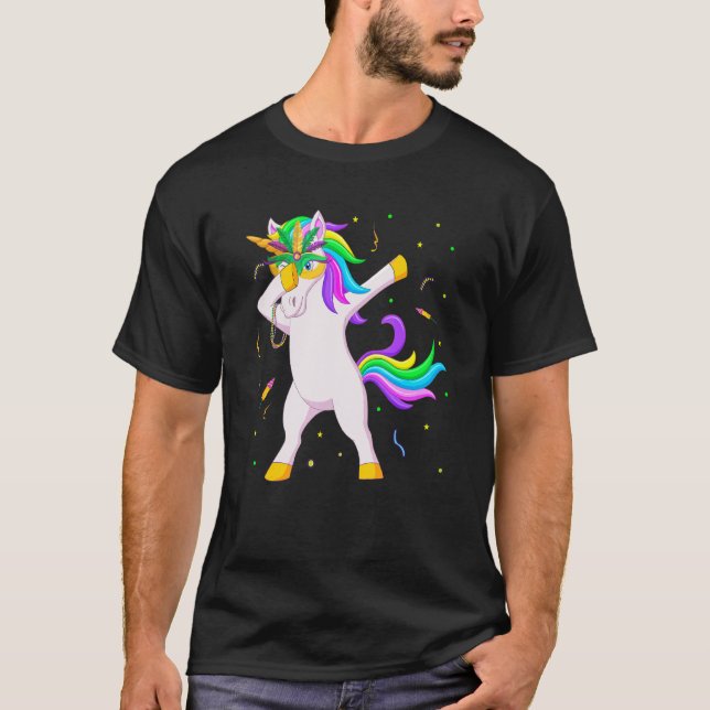 T-shirt Dabbing Unicorn Mardi Gras perles de masque Nouvel (Devant)