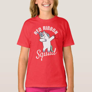 T-shirt Dabbing Unicorn Red Ribbon Awareness Squad